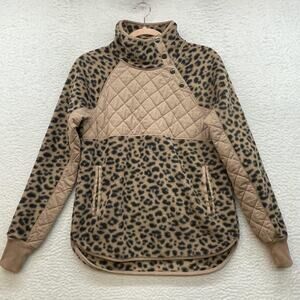 Abercrombie & Fitch Pullover Womens XXS Leopard Print Quilted Snap Fleece Jacket